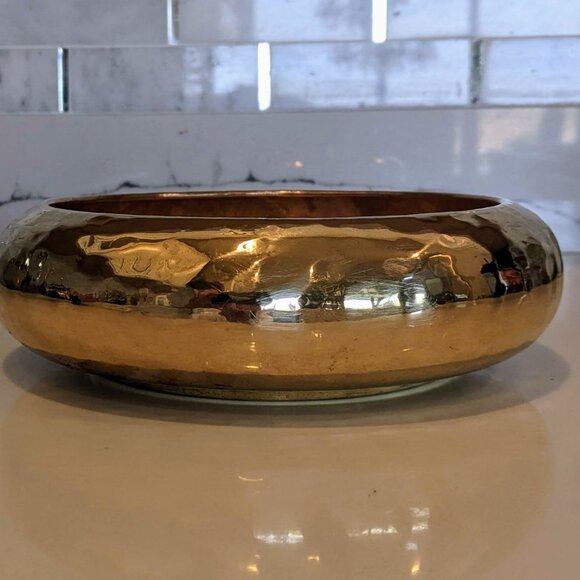 Hammered Solid Brass Floral Planter India 8.5" X 3" - Picture 4 of 7